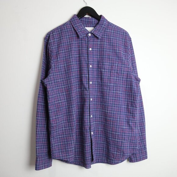 American Eagle Top Mens Purple Plaid Classic Fit Long Sleeve Flannel Size Large - Picture 1 of 10